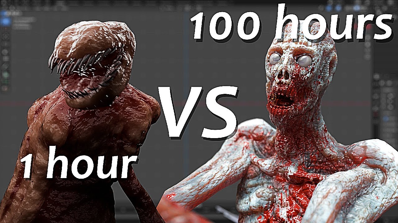 I made a MONSTER in 1h vs 10h vs 100h in BLENDER