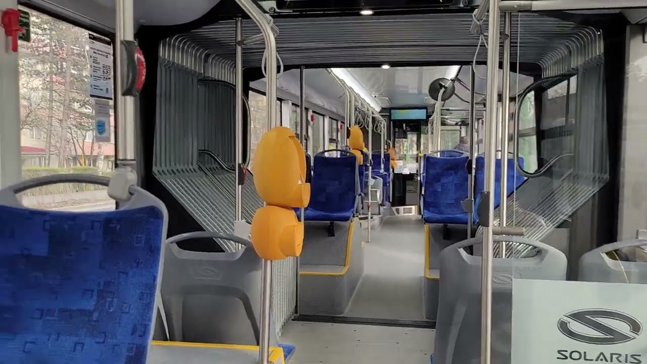 Braşov: inside Solaris Trollino 18 M trolleybus nr. 2044, route 8