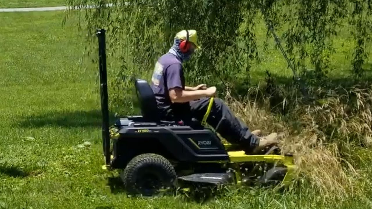 The Haft Dead Electric Mower Cuts 3 Feet Tall Grass Ryobi 100 Amp Hour ZERO TURN