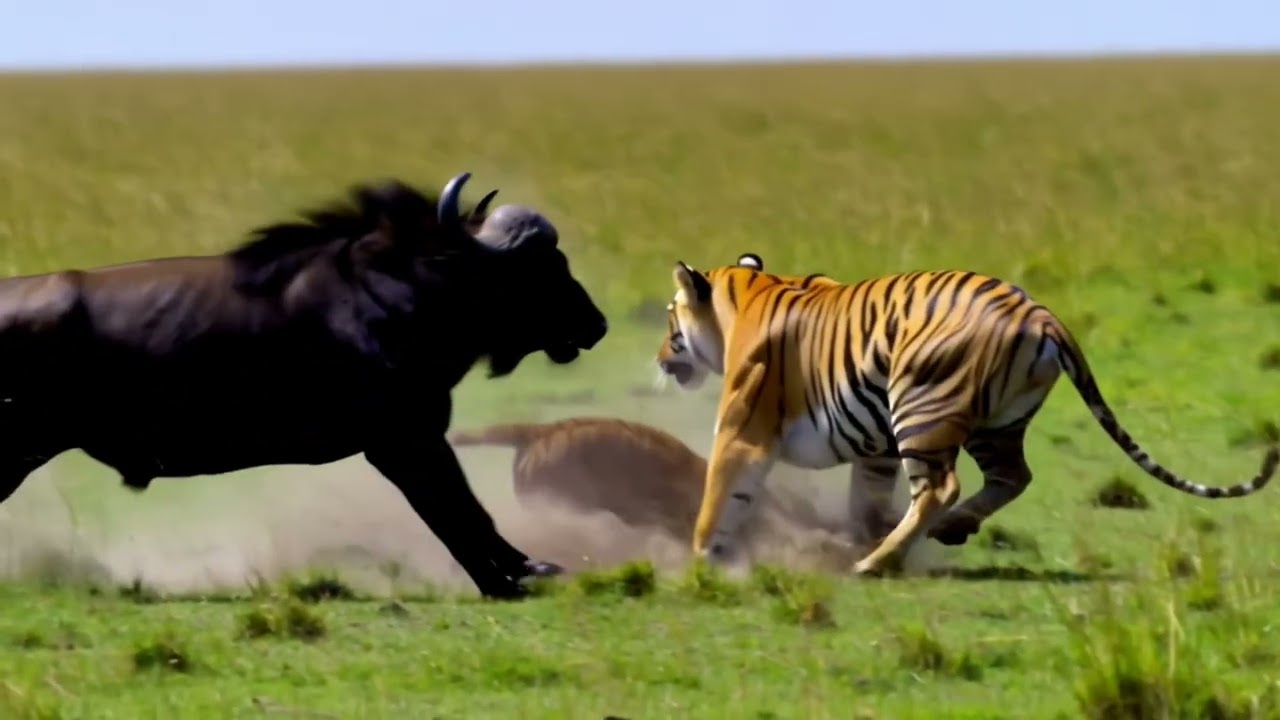 Big Buffalo attack a cub tiger #reels #raistar #shorts 
