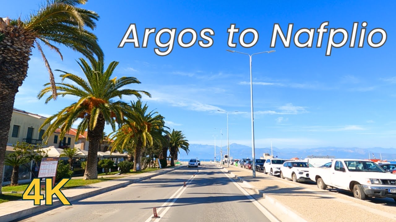 Driving from the town of Argos to the town of Nafplion in Peloponnese Greece - 4K