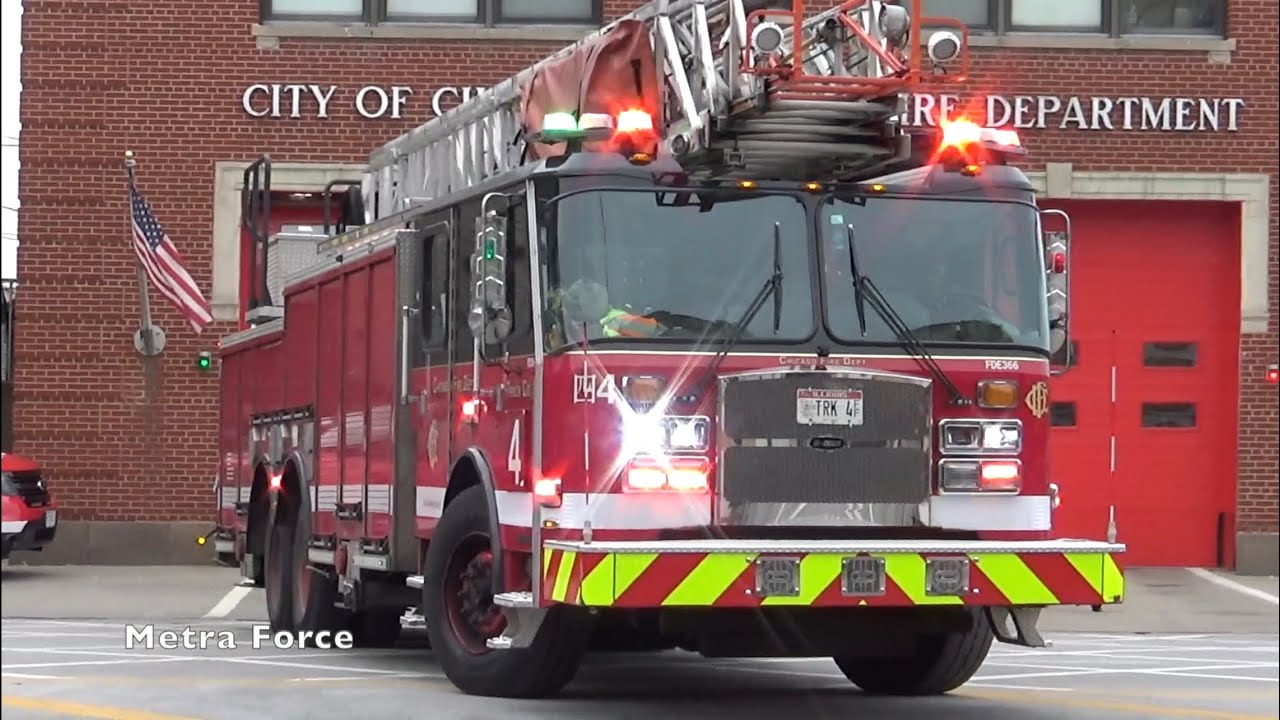 Chicago Fire Dept Truck 4 & Ambulance 66 Responding