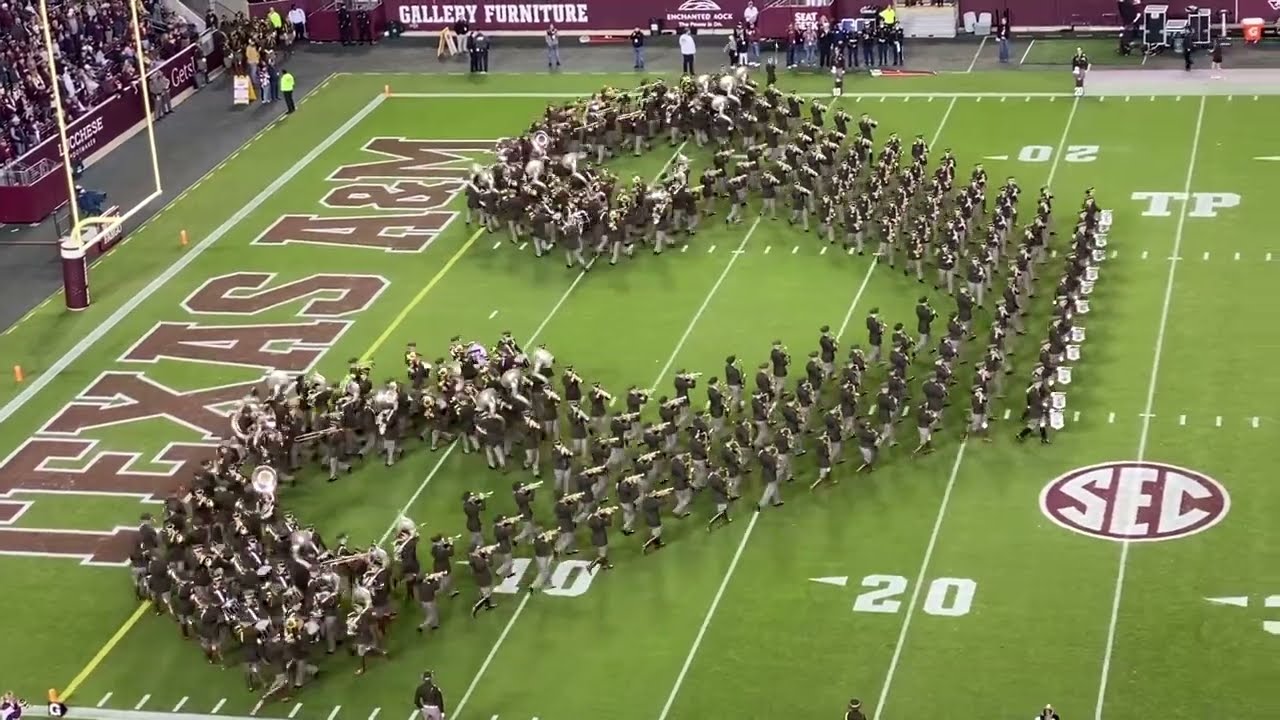 AMERICAS FIGHTIN’ TEXAS AGGIE MARCHING BAND HALFTIME DRILL MISS STATE GAME 2023