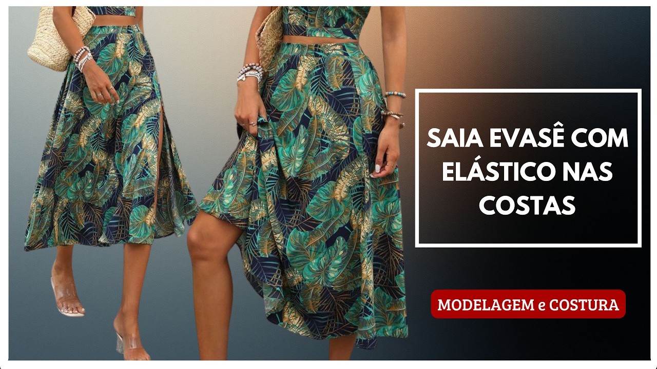 Saia evasê com elástico nas costas - modelagem e costura