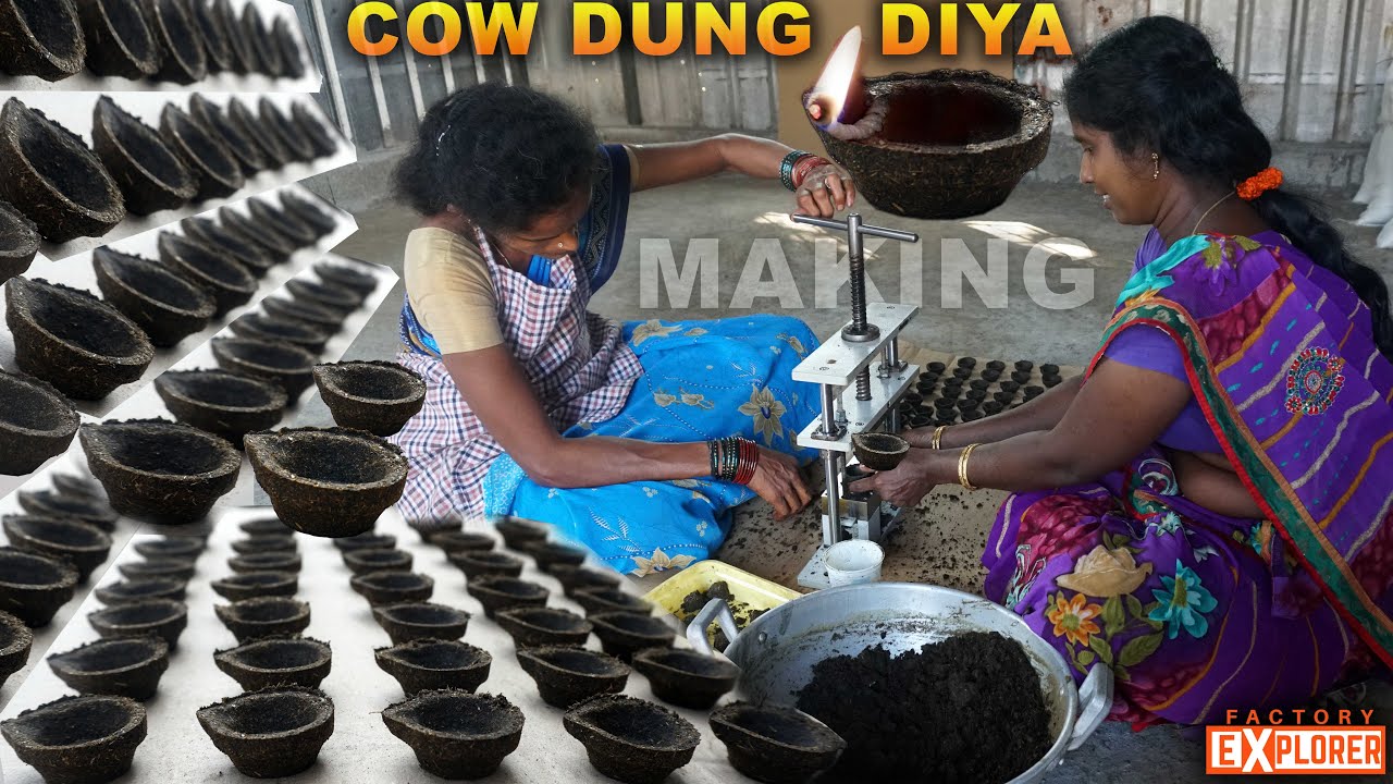 Cow Dung Diya or Lamp Making | Panchagavya Lamp(With English Subtitles) | Factory Explorer