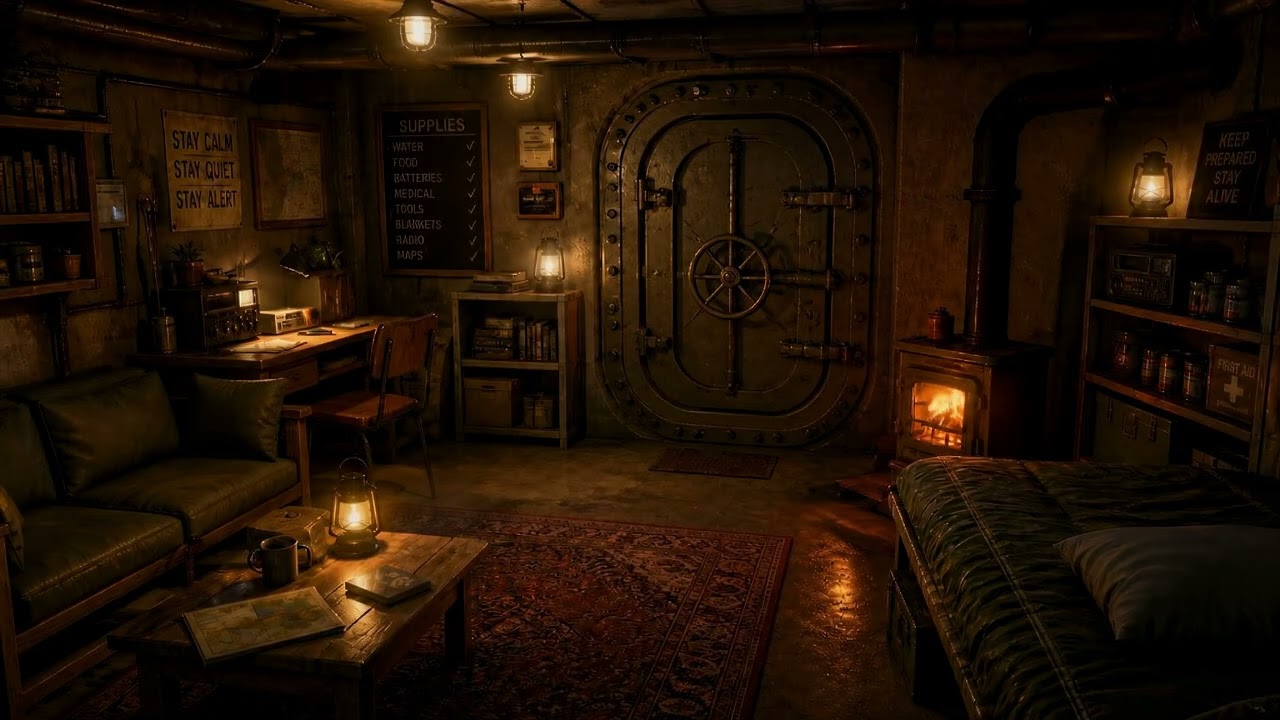 Survival Shelter Ambience | Cozy Bunker, Distant Gunfire & Low Generator Hum