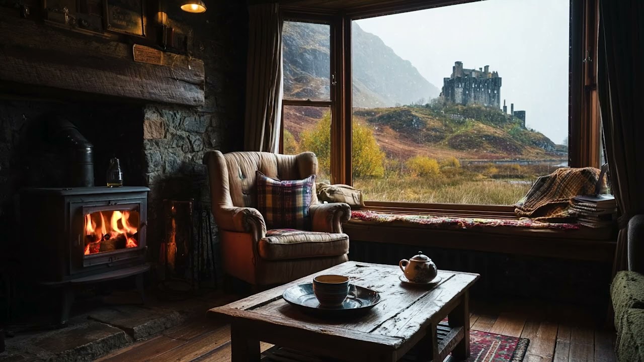 Scottish Library Ambience 📚🔥 Cozy Fireplace & Celtic Music for Deep Focus & Sleep