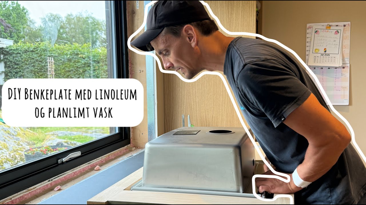 DIY benkeplate med desktop Linoleum og planlimt vask