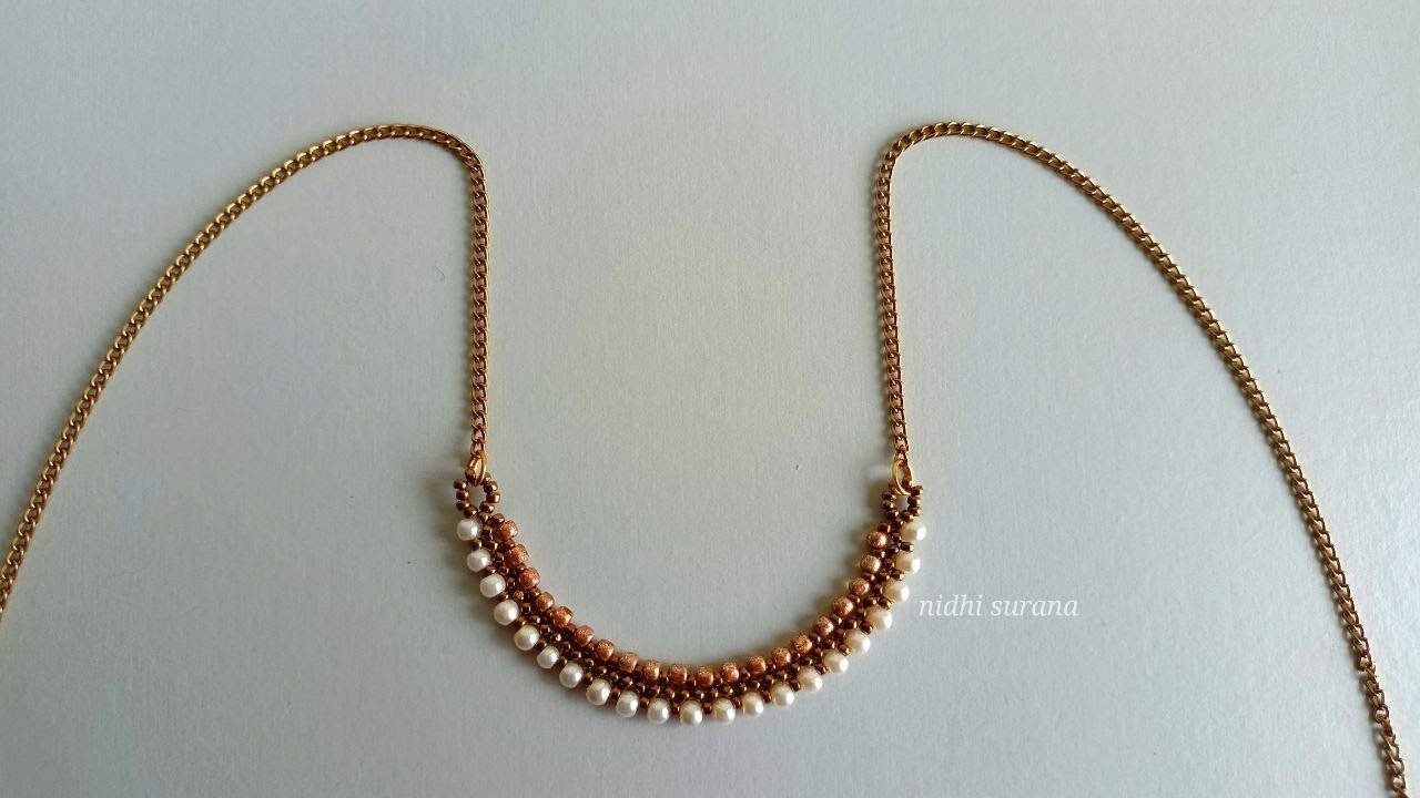 Cute & Delicate Mangalsutra Necklace/Beaded jewelery making at home/Tutorial diy