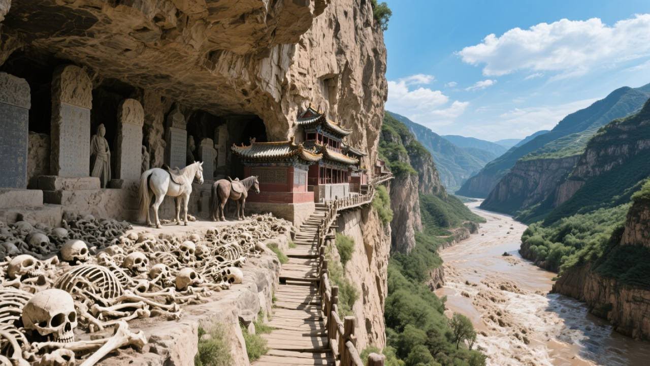 山西悬崖惊现无名遗骸洞窟：洪水冲出数百尸骨，碑林马骨成未解之谜~【燕子乡村生活】