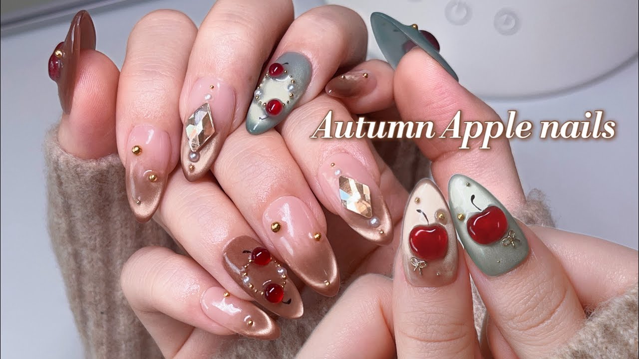 🍎자알- 익은 가을 사과 네일🍎 알리 6 in 1 젤 사용해 봄!💅🏻| 대존예 가을 자석젤 추천🍂 | 자석 프렌치네일 | 엠보젤 아트 | 셀프네일 