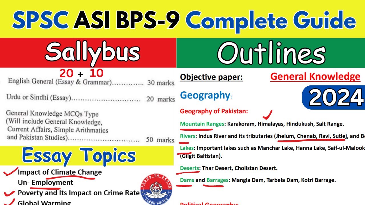 SPSC Assistant Sub-Inspector (BPS-9) Complete Syllabus & Study Outlines | ASI Exam Preparation