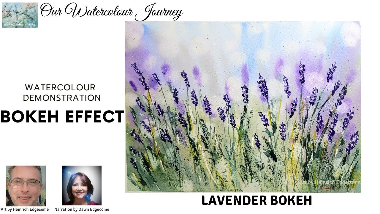 Bokeh technique.Paint this lovely lavender in watercolor.