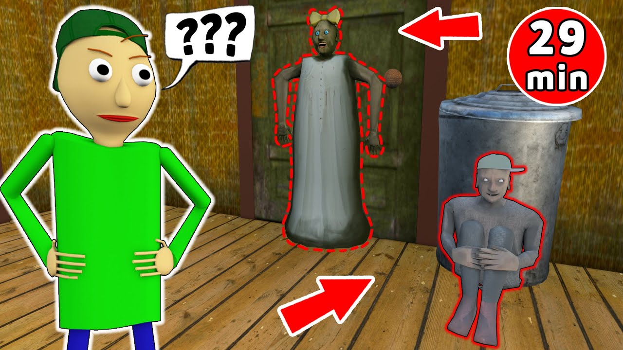 Extreme hide and seek with Granny vs Baldi vs Grandpa - funny horror animation (fun mix 5)