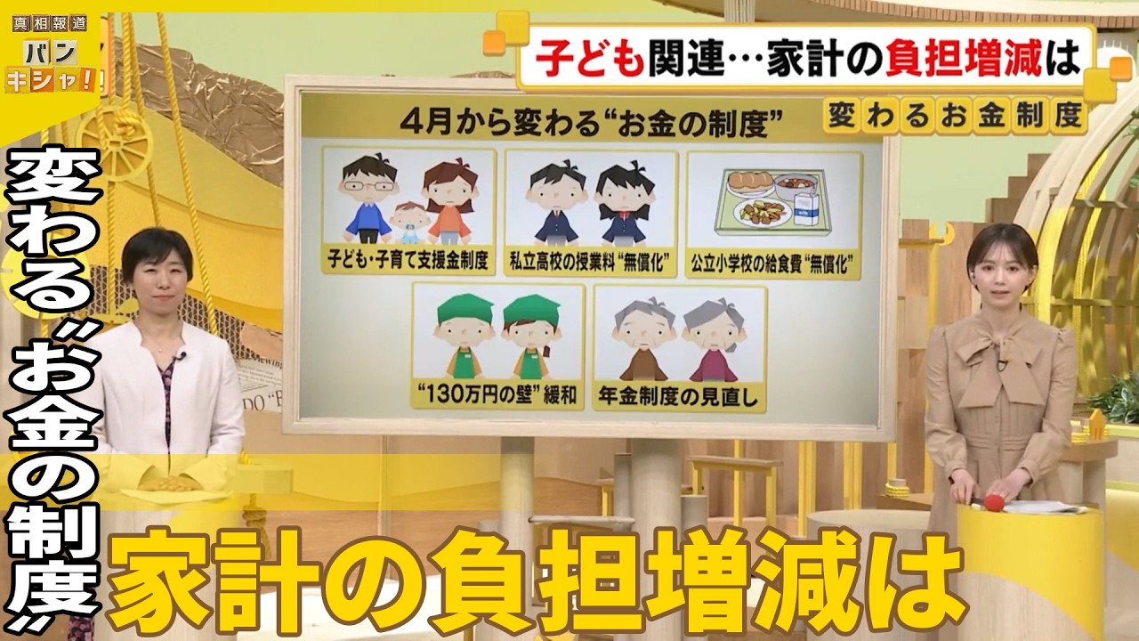 【解説】変わる&ldquo;お金の制度&rdquo;大きく5つ  子ども関連&hellip;家計の負担増減は  FPが詳しく紹介『バンキシャ！』