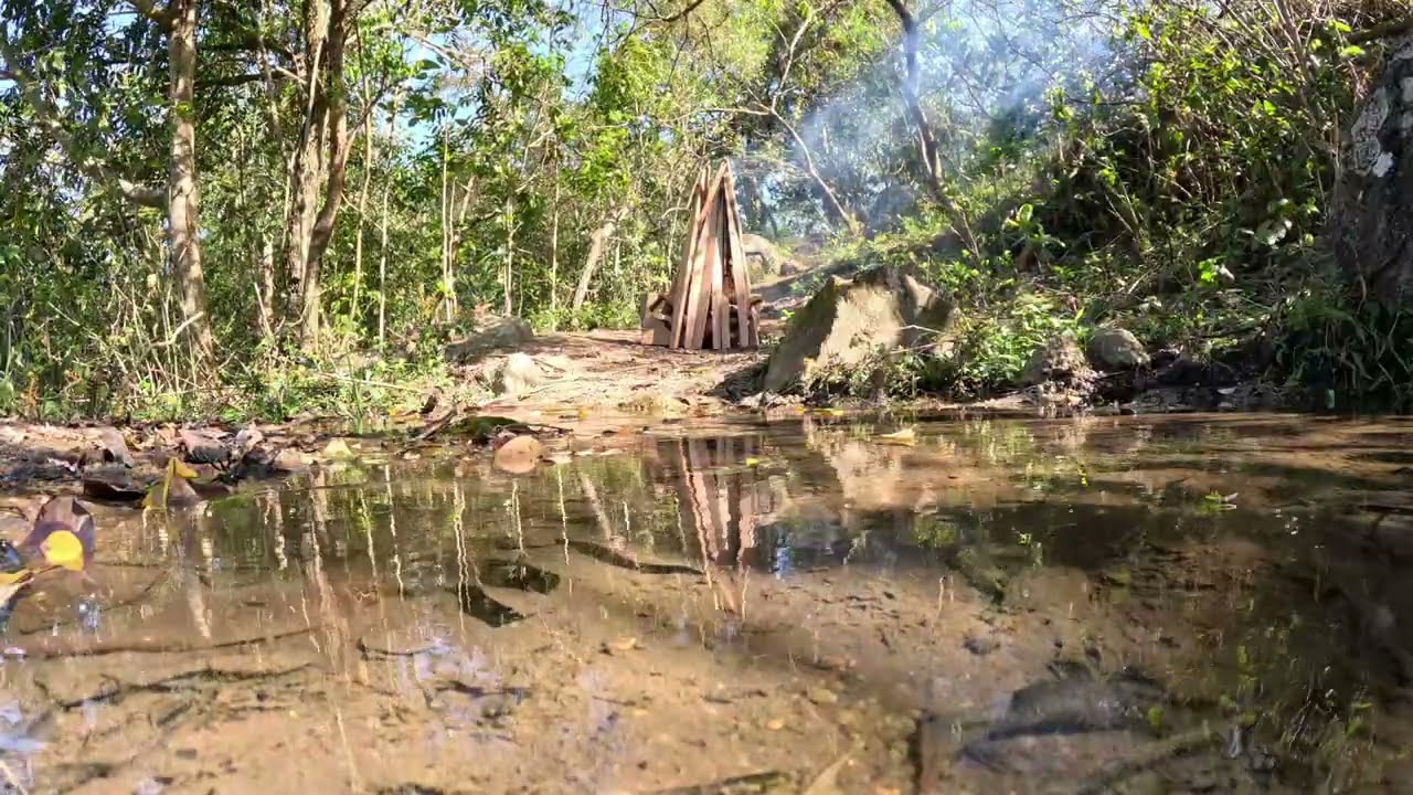 4k Fogueira perto da cachoeira | Som dos pássaros EP.17