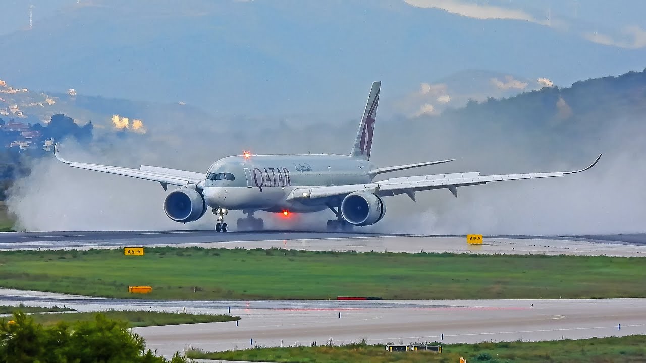 Heavy Rain, Wet Runway & Intense Water Spray | Athens Airport Action 🌧️ Part 2