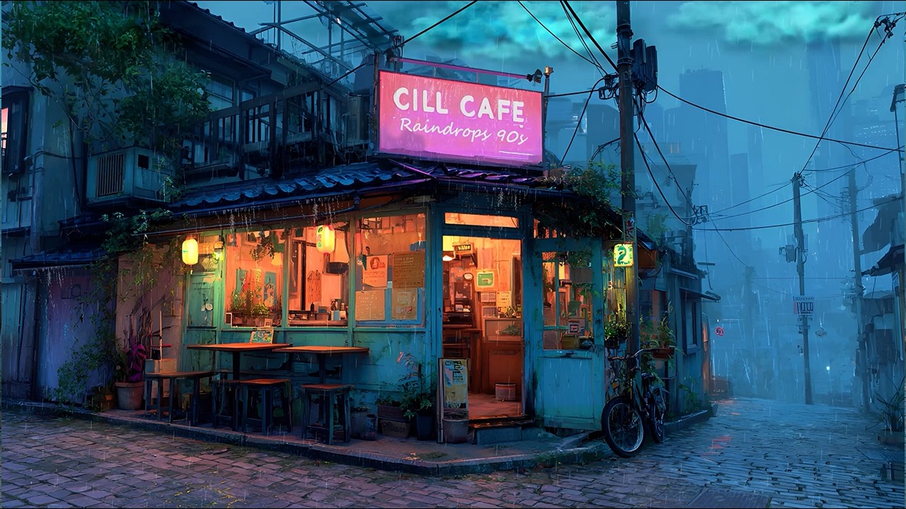 Rainy 90s Cafe at Midnight ☔ Chillhop Lofi for Study, Sleep & Cozy Nights