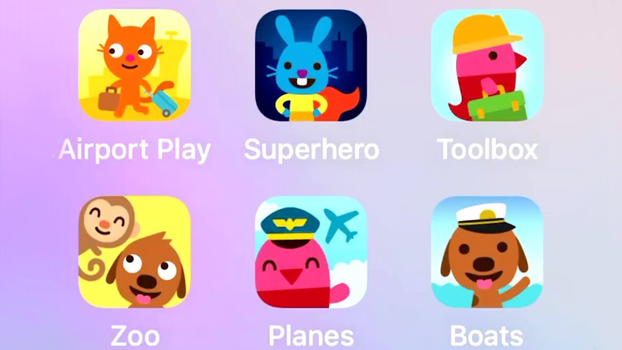 Sago Mini Airport,Superhero,Toolbox,Zoo,Planes,Boats