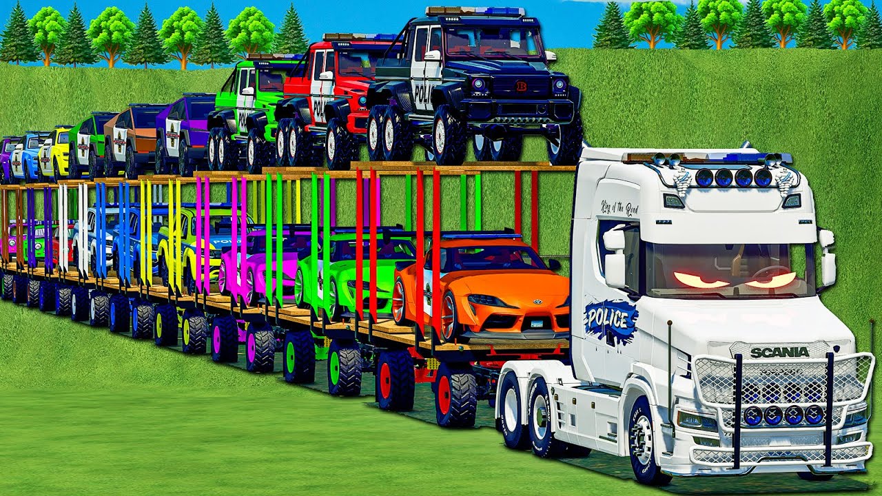 LONG CONVOY MASSIVE TRANSPORT OF COLORS! COPS BRABUS, POLICE SUPRA, TRABANT & SCANIA POWER! FS 25