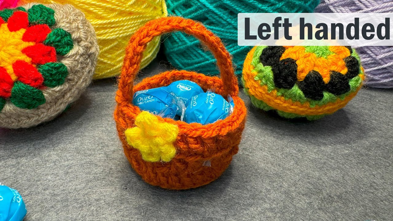 Left Handed Crochet How to do a mini basket Crochet Easter Basket