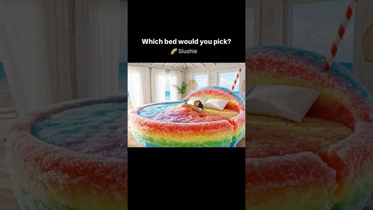 AI ASMR which bed would you pick?🌈🍕🥑🛌 #aiasmr #asmr