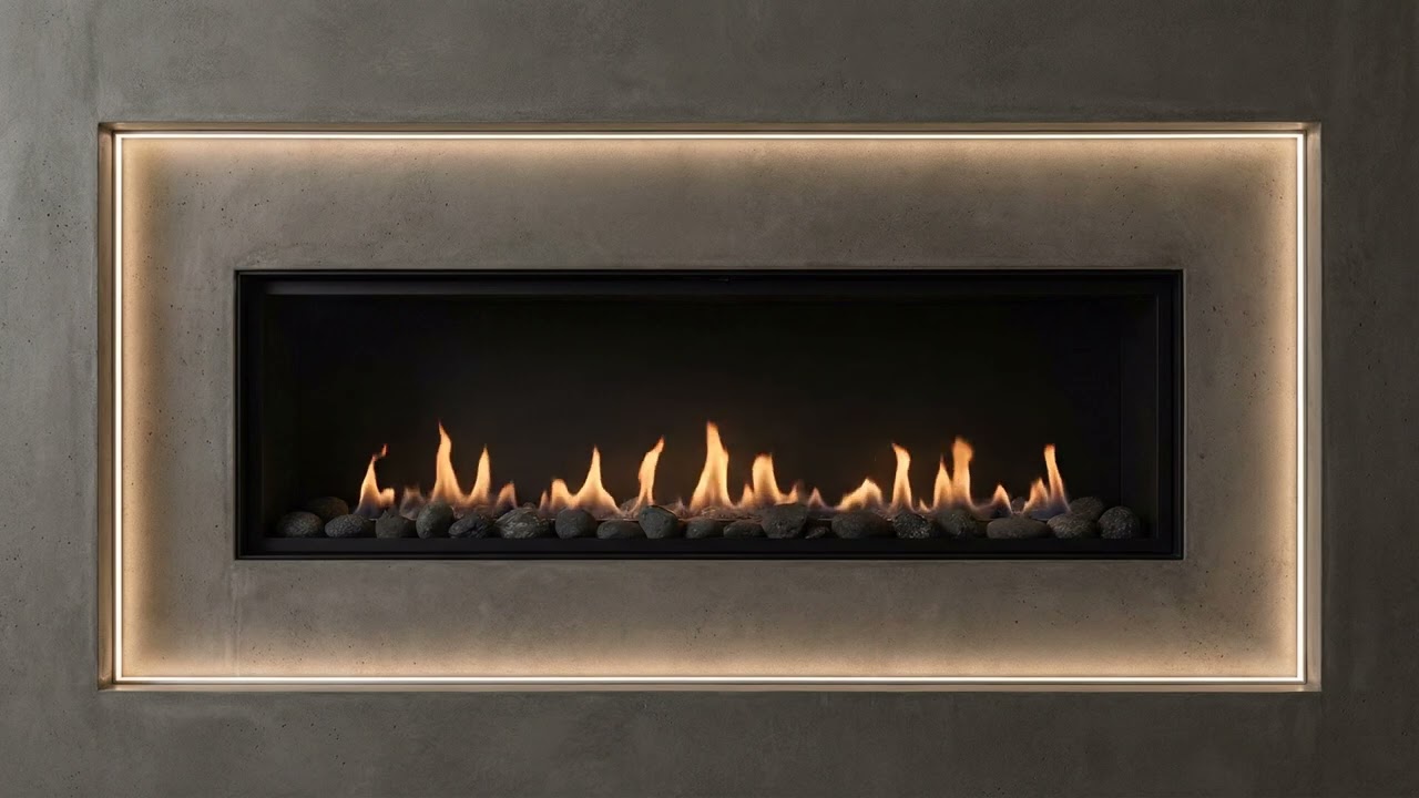 Gray Venetian Plaster Fireplace with LED Lighting | Modern Fireplace Ambience | 10 Hours