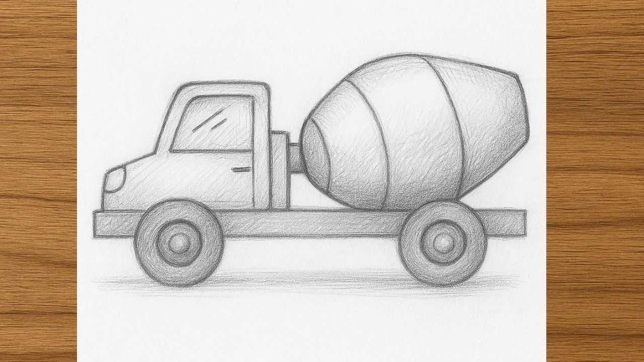 Simple Cement Truck Pencil Drawing Step by Step
