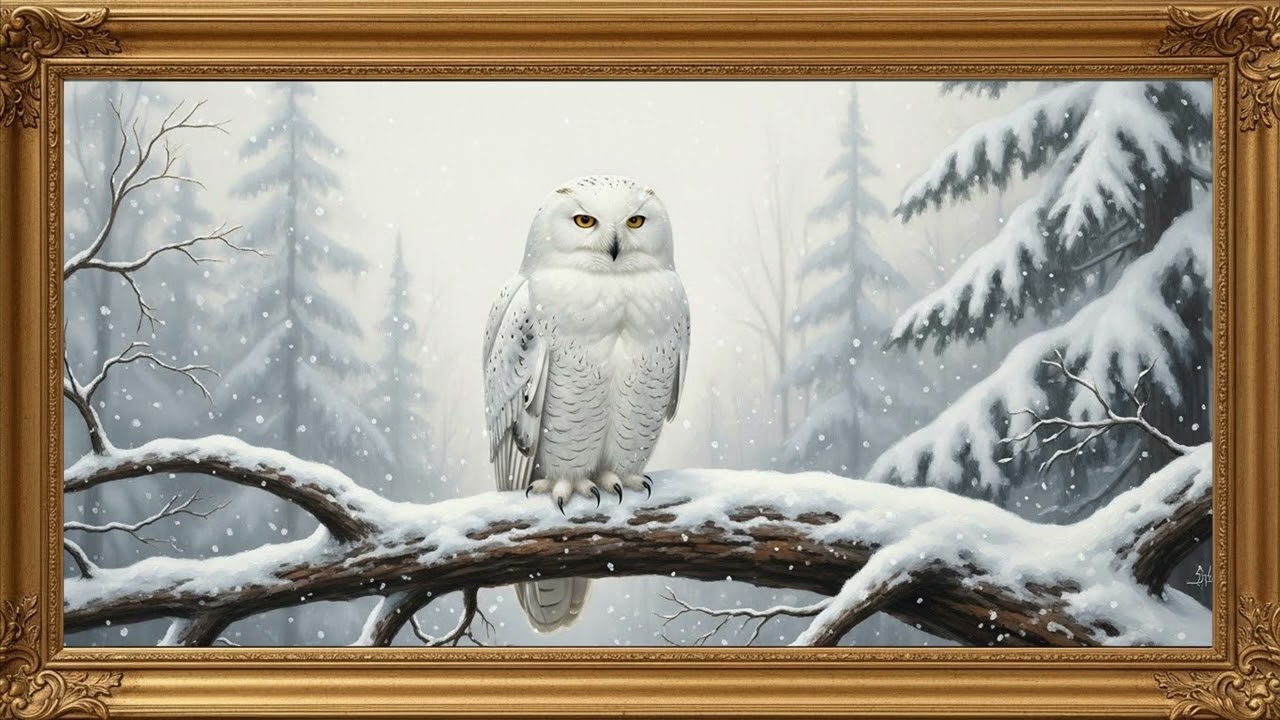 Framed Tv & Wall Art Screensaver |  Manifest Career | White Winter Owl | 10 Hours| TV Wallpaper