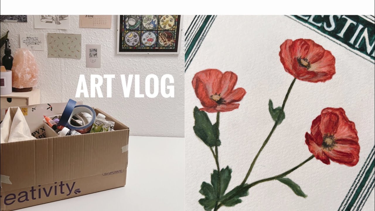 🍃 art vlog // new art supplies from upcrate, painting, knitting a scarf for winter and reading 🍃