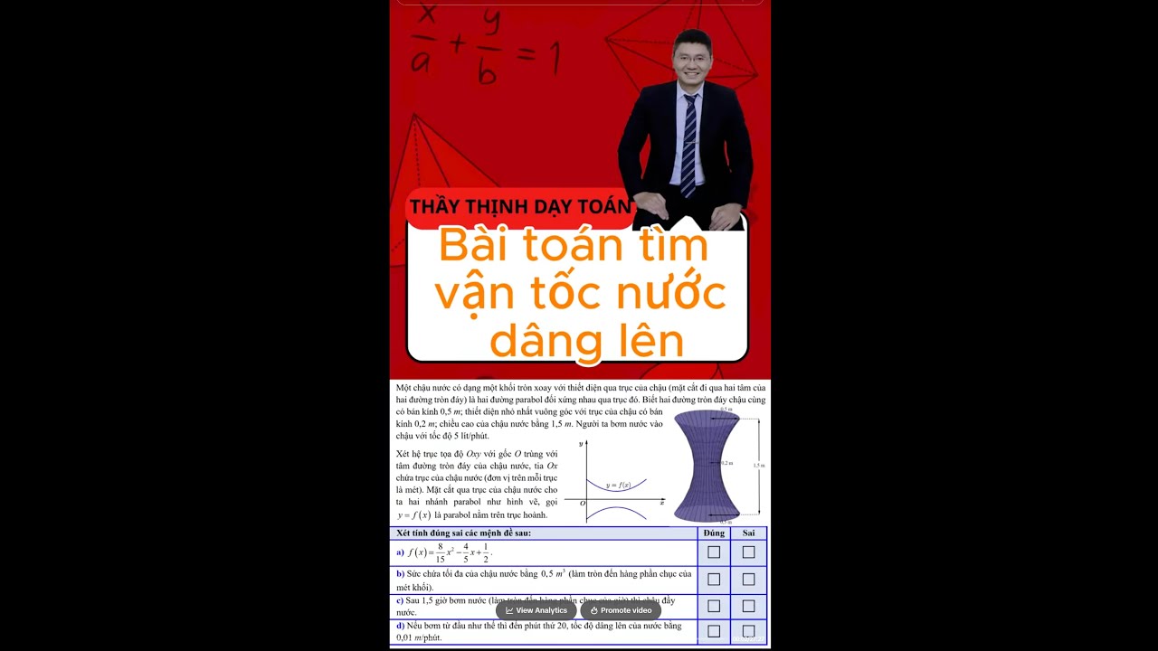 Tìm vận tốc dâng lên của mực nước trong vật thể
