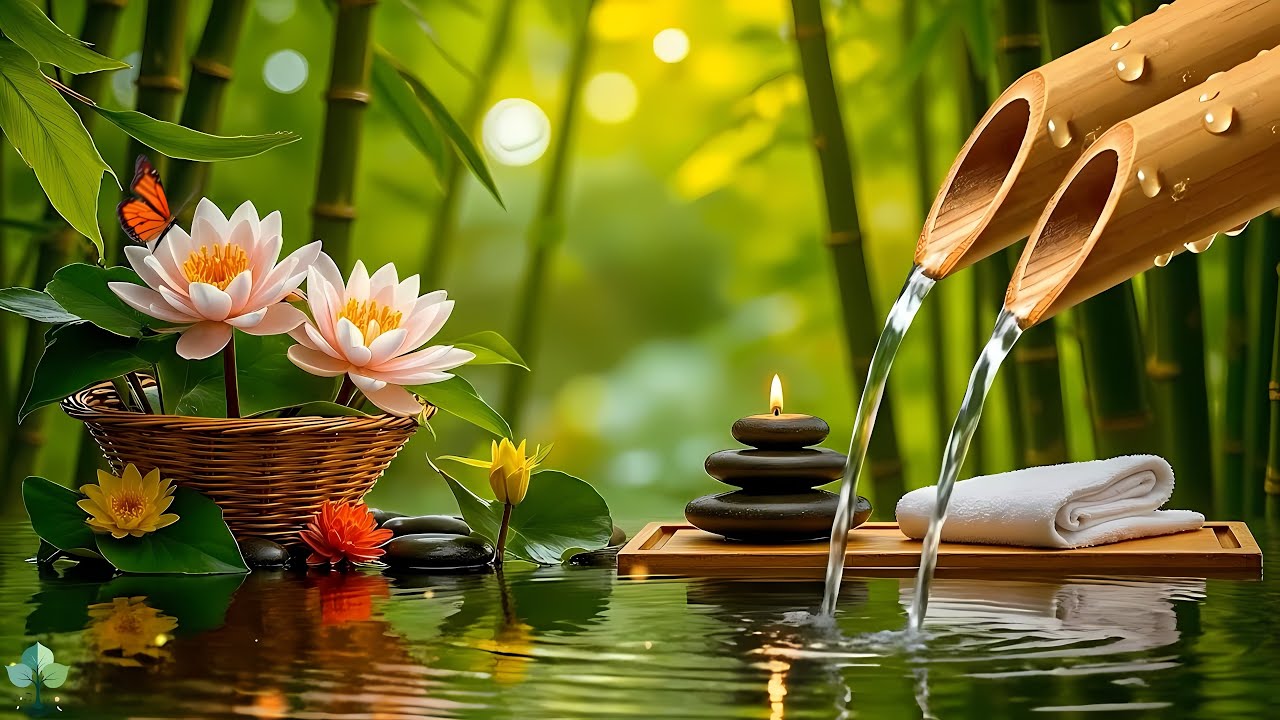 Bamboo Water Sounds🌿Sleeping Music for Deep Sleep 😴 Relaxing Music, Meditation, Spa & Stress Relief