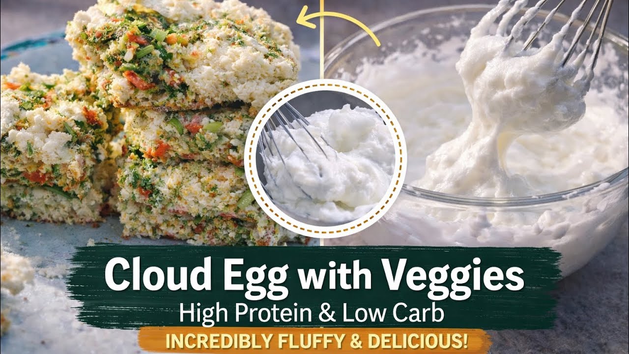 Light, Fluffy & Healthy Breakfast with eggs and veggies