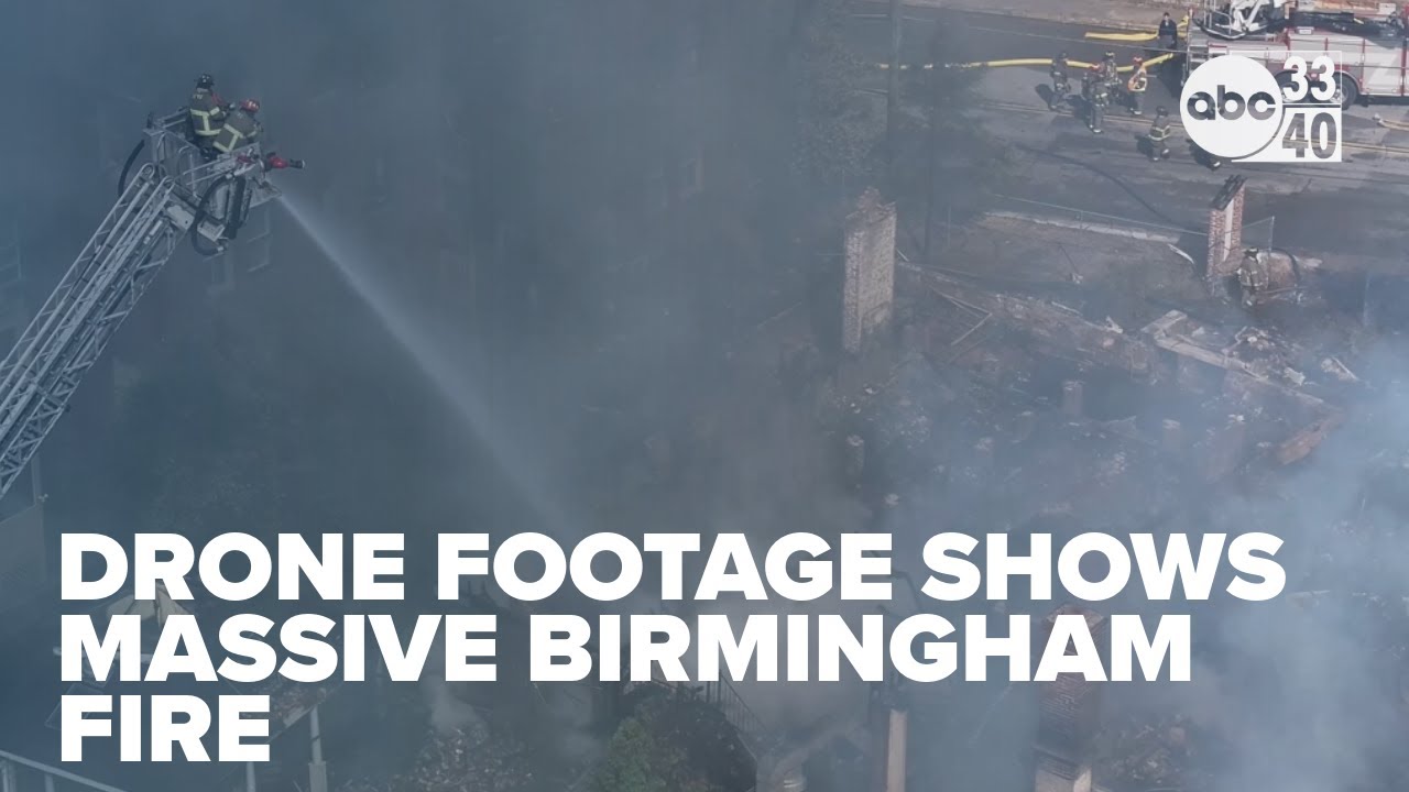 Drone footage shows massive multi-structure fire in Birmingham