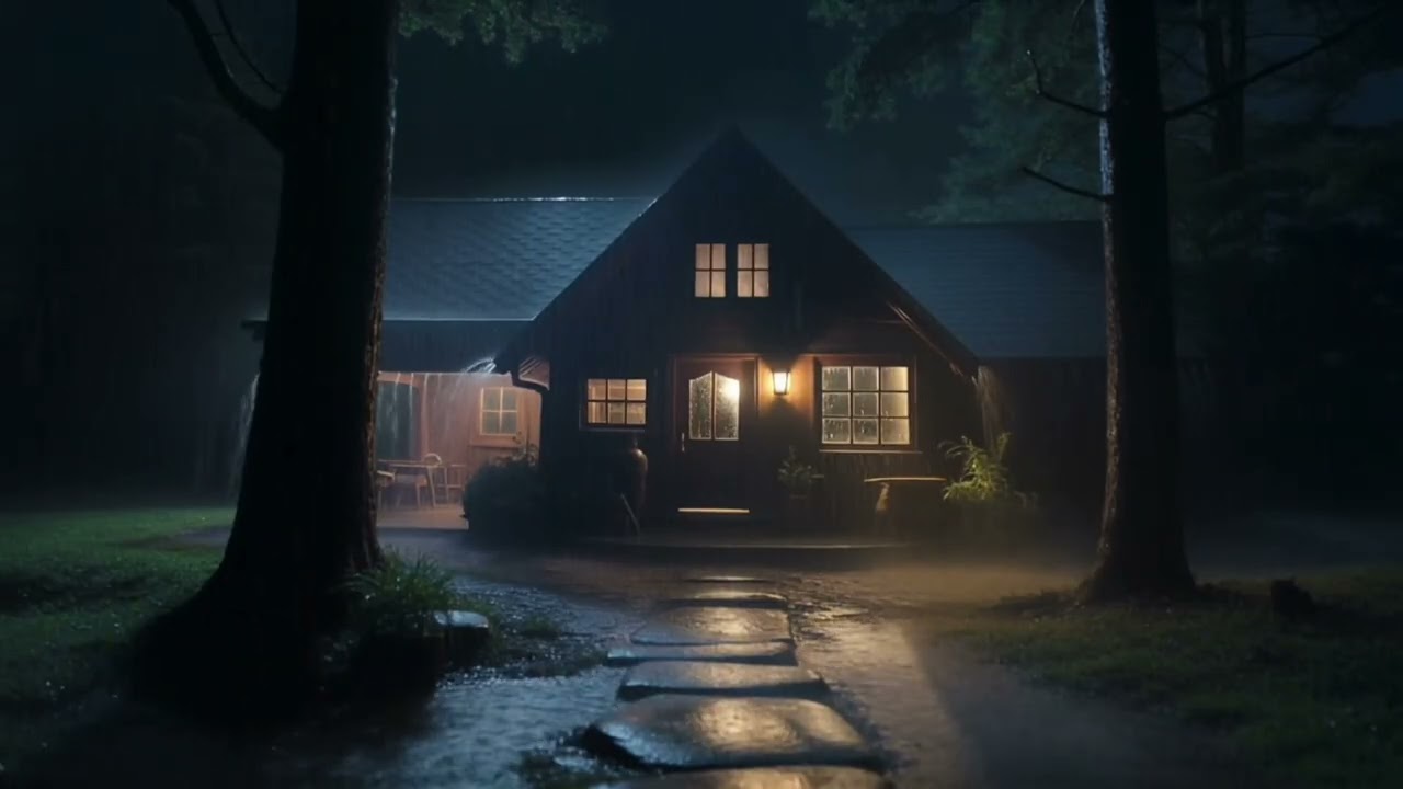 10 Hours of Gentle Rain & Distant Thunder | Cozy Cabin at Night for Sleep & Relaxation
