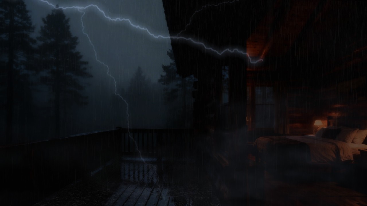 Deep Sleep in a Rainy Cabin 🌧 Heavy Rain & Soft Thunder Sounds for Relaxation
