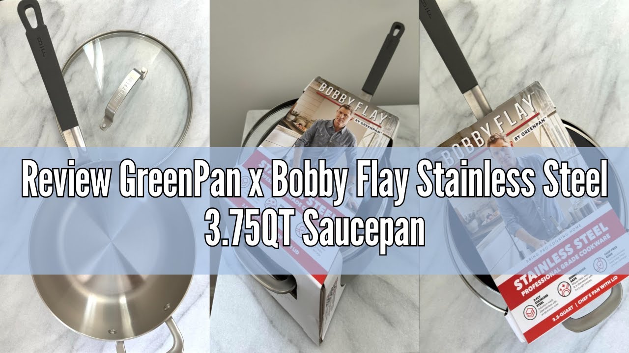 Review GreenPan x Bobby Flay Stainless Steel 3.75QT Saucepan with Glass Lid, Professional Grade Tri