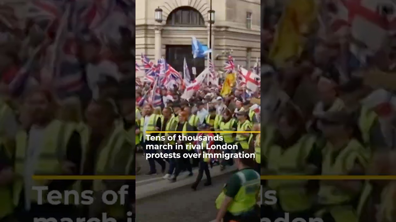 Tens of thousands march in rival London protests over immigration | AJ #shorts