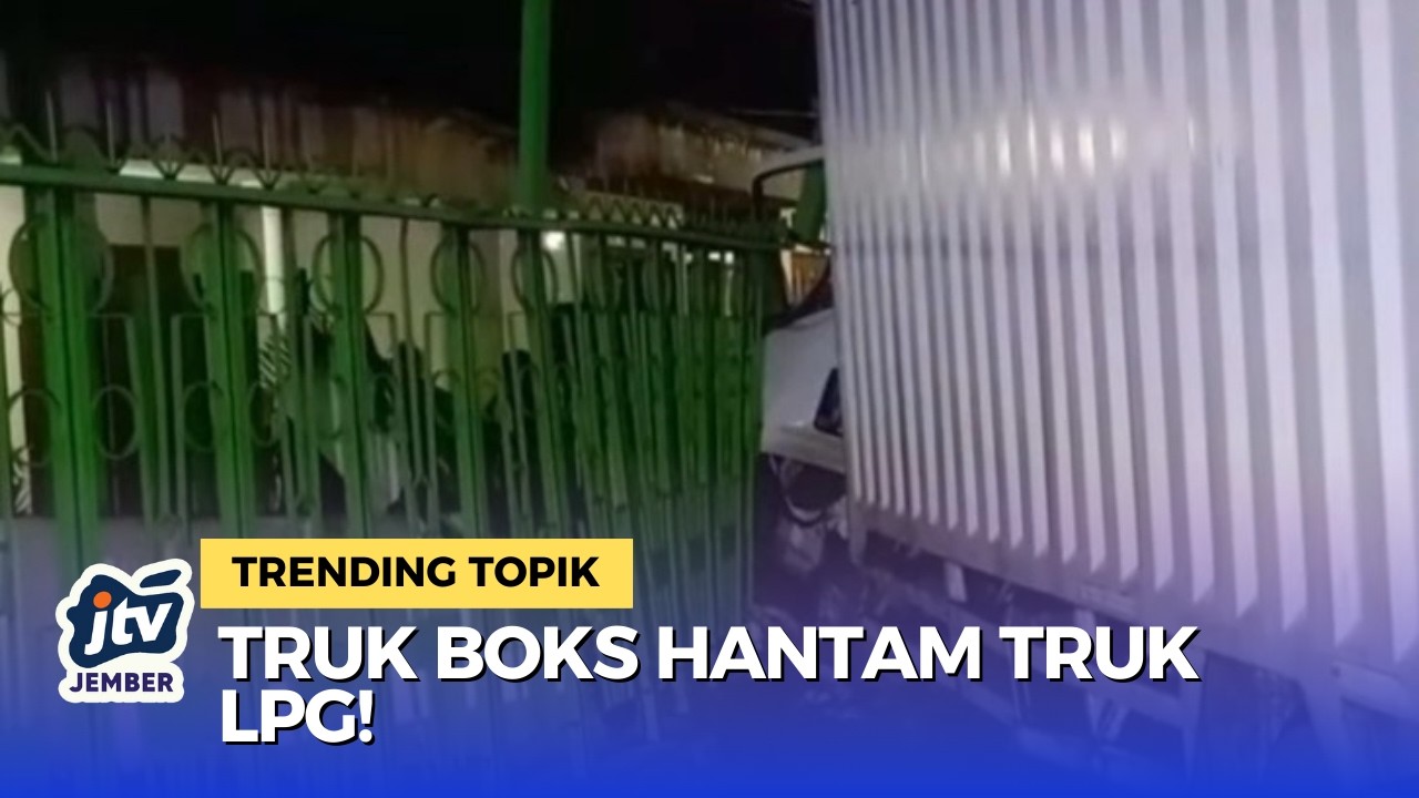 Diduga Kurang Konsentrasi, Truk Boks Tabrak Truk LPG dan Pagar Rumah di Jombang