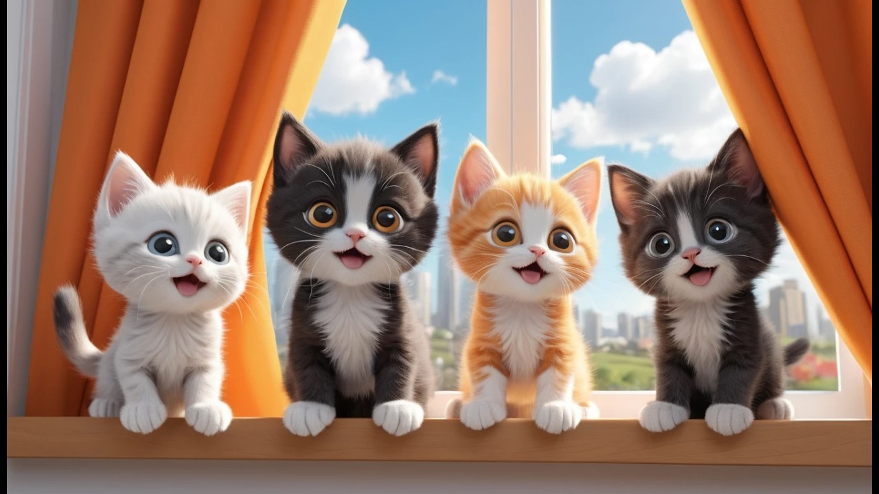 Five Little Kittens on the Window Sill | Sweet Cat Song & Counting Rhyme