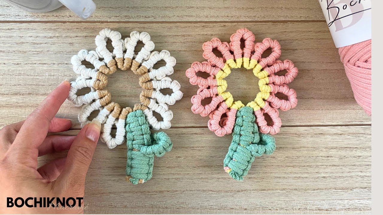 FUN DIY Macrame Flower Coaster with Stem and Leaf