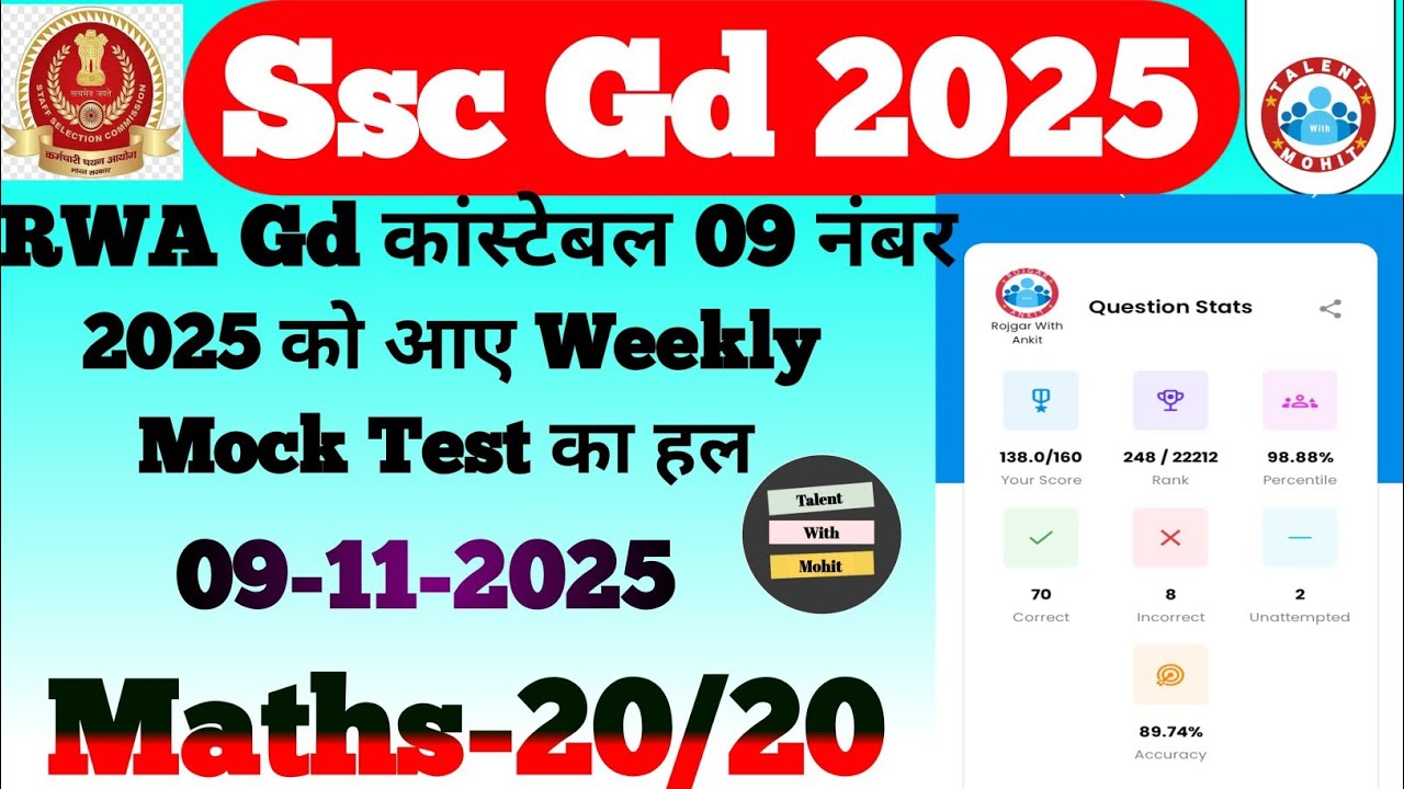 Rojgar With Ankit Ssc Gd 09 November 2025 Free Weekly Mock Test Solution✅