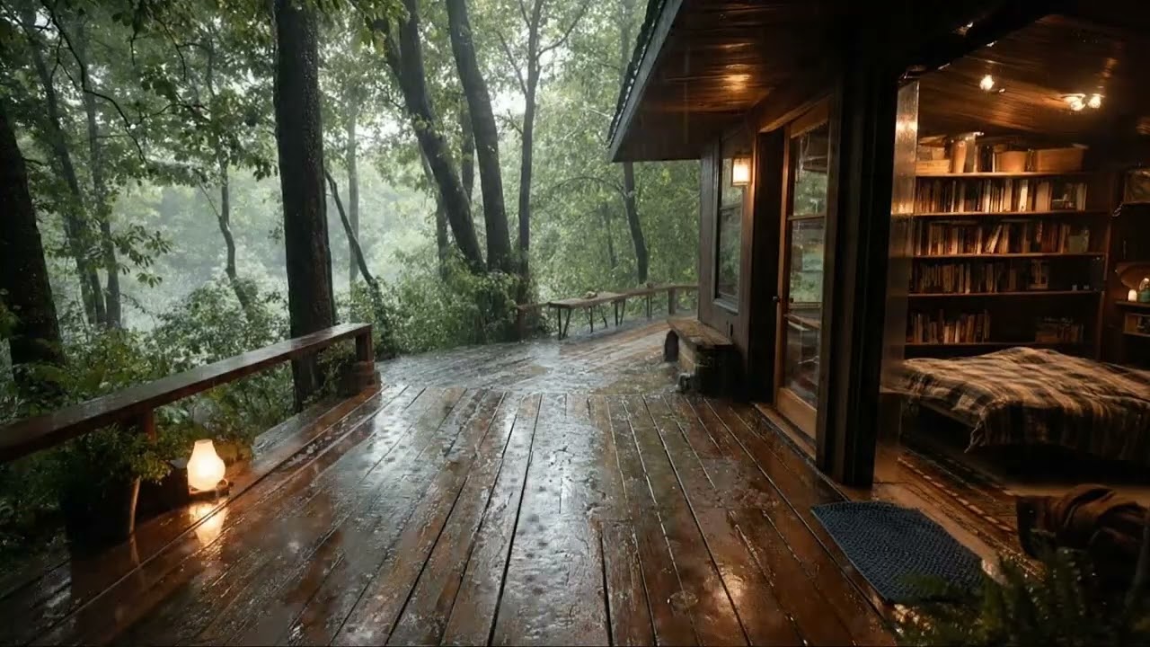 Rain Sounds in a Cozy Cabin 🌧️ Evening Calm to Unwind and Feel at Ease