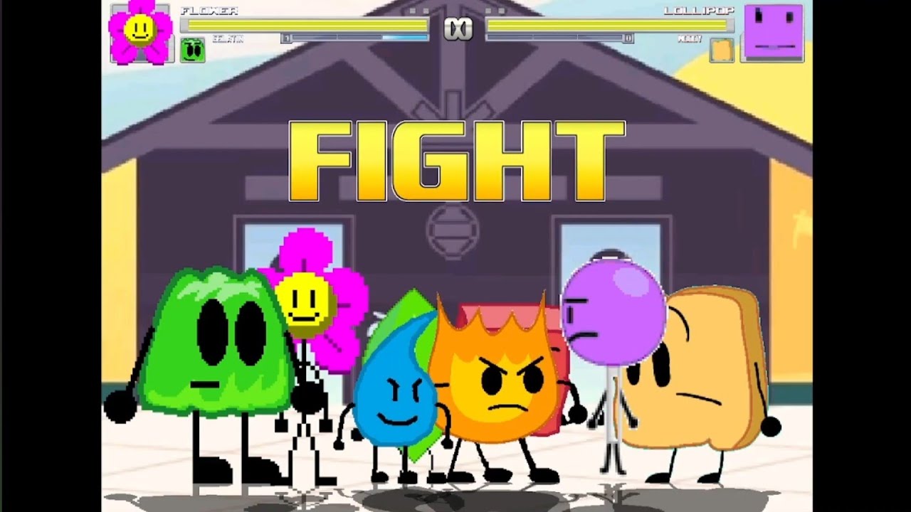 Flower, Gelatin, Teardrop & Leafy vs. Lollipop, Woody, Firey & Blocky (BFB Final 8 4v4) | M.U.G.E.N