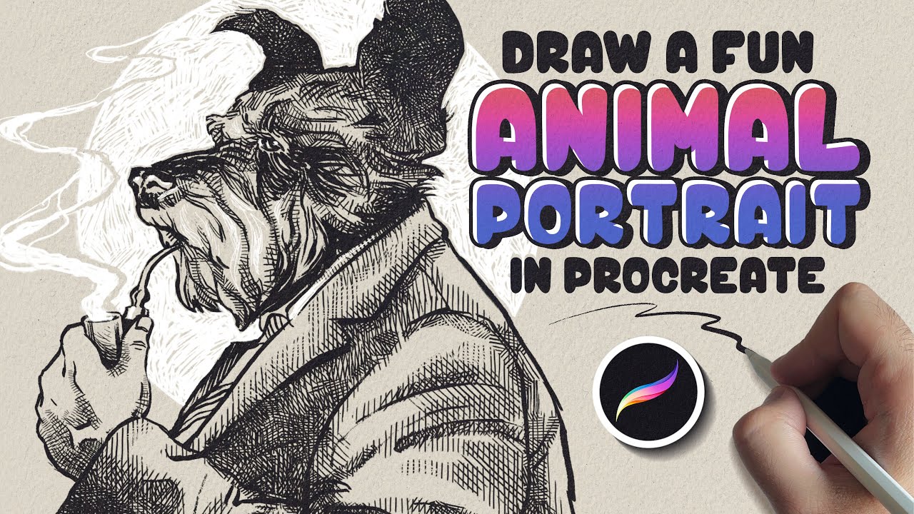 How to Draw a Fun Animal Portrait with Crosshatching in Procreate