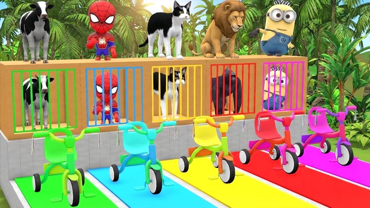 Long Slide Game With Elephant Gorilla Buffalo Hippopotamus Tiger 3d Animal Game Funny 3d Animals