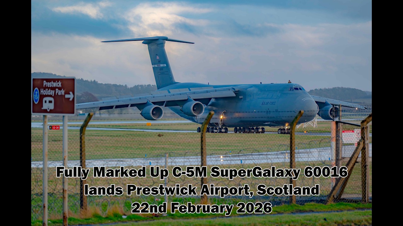 C-5M SuperGalaxy RCH 1805 60AMW AMC C-5M 86-0016 lands Prestwick