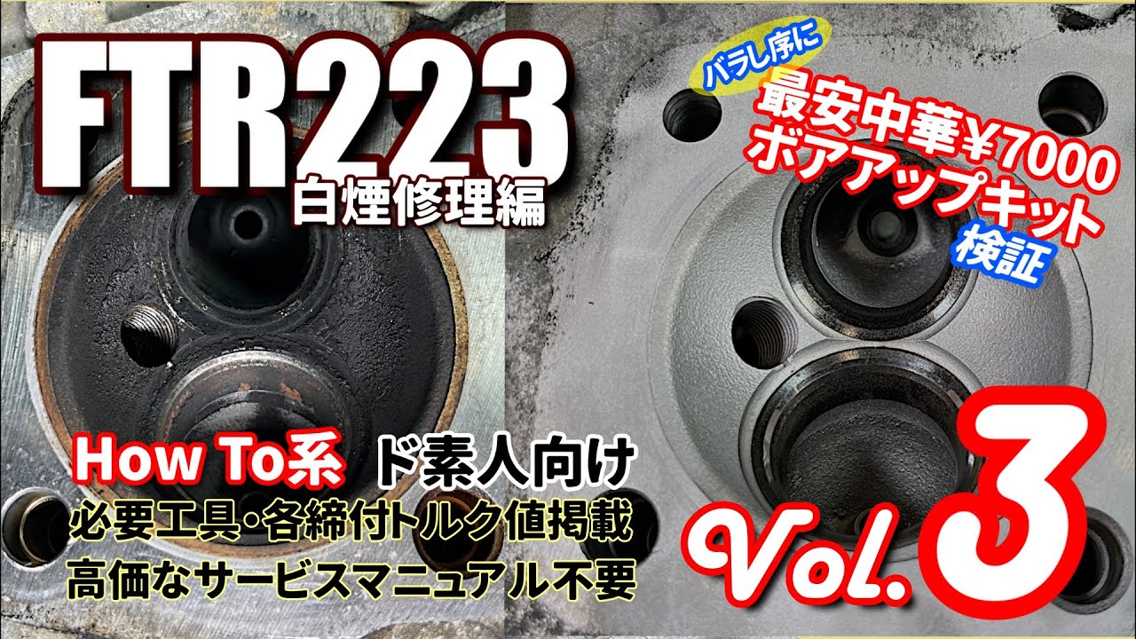 FTR 223 ヘッドオーバーホール！燃焼室カーボン除去 ＆ ボアアップキット検証編 【 How To 動画 】Vol3