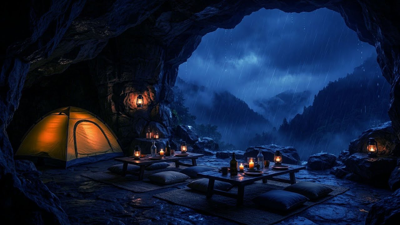 Sleeping Inside a Forest Cave ⛈️ Heavy Rain and Thunder Sounds for Deep Sleep All Night