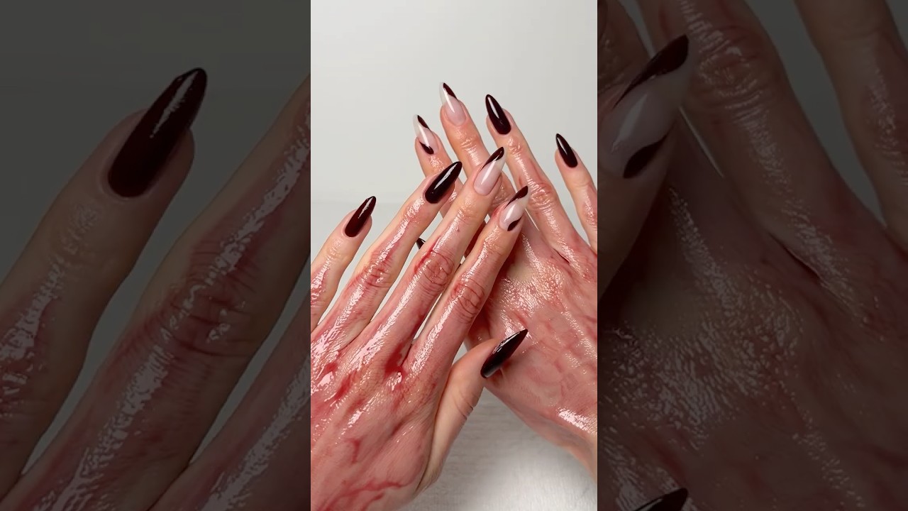 Deep cherry red nails for a/w 🍂 &hearts;️ | Nail Polish Application & Skincare #nails #asmr #nailinspo